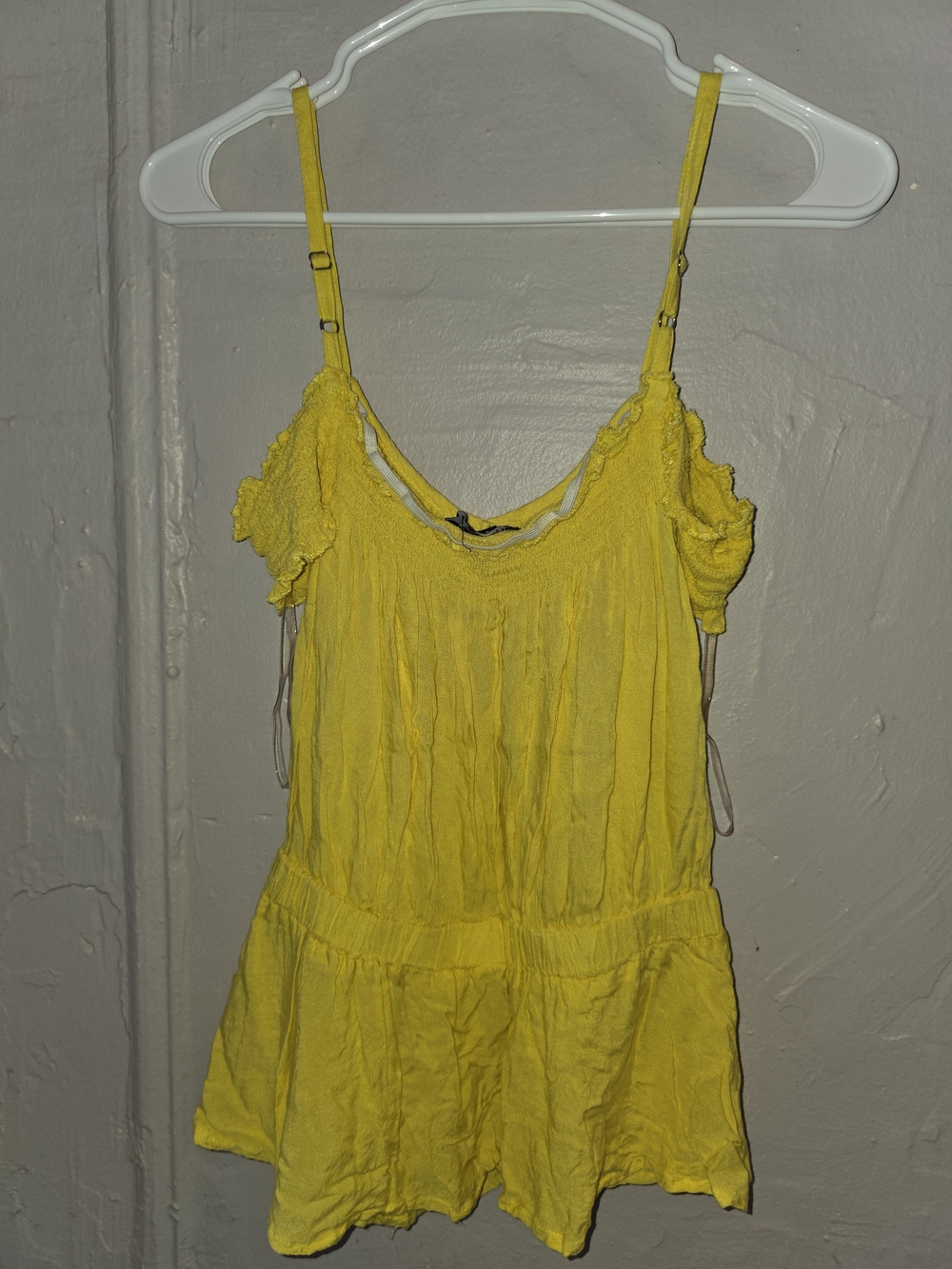 Bright Yellow Ruffle-Trim Spaghetti Strap Camisole Top
